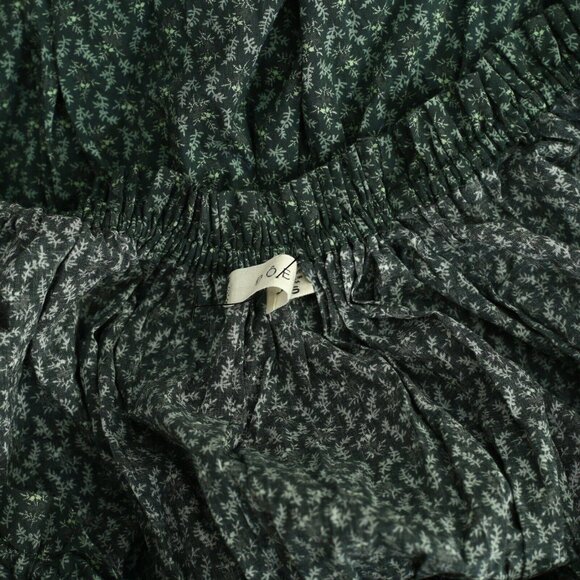 DOEN Kaira Midi Dress Printed Smocked Ruffle Evergreen Puff Sleeve S New - Picture 8 of 11